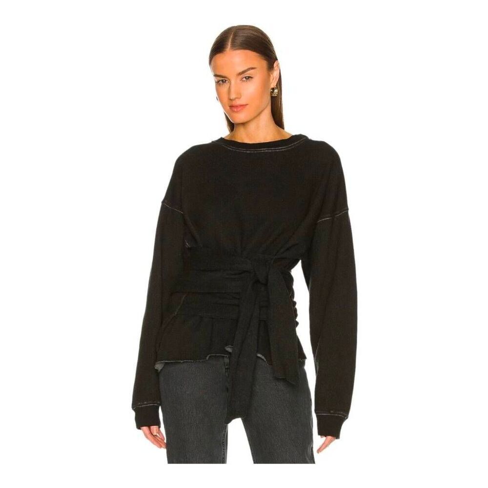 La Detresse Black Tie Waist Sweatshirt Raw Hem NWT Sz M Made in USA Grunge